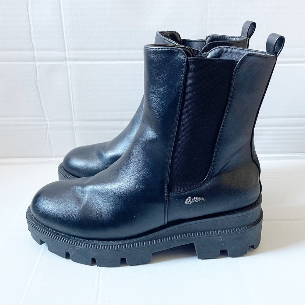 Sugar Womens Round Toe Elastic Band Chuncky Heel Black Chelsea Boots Sz 6.5